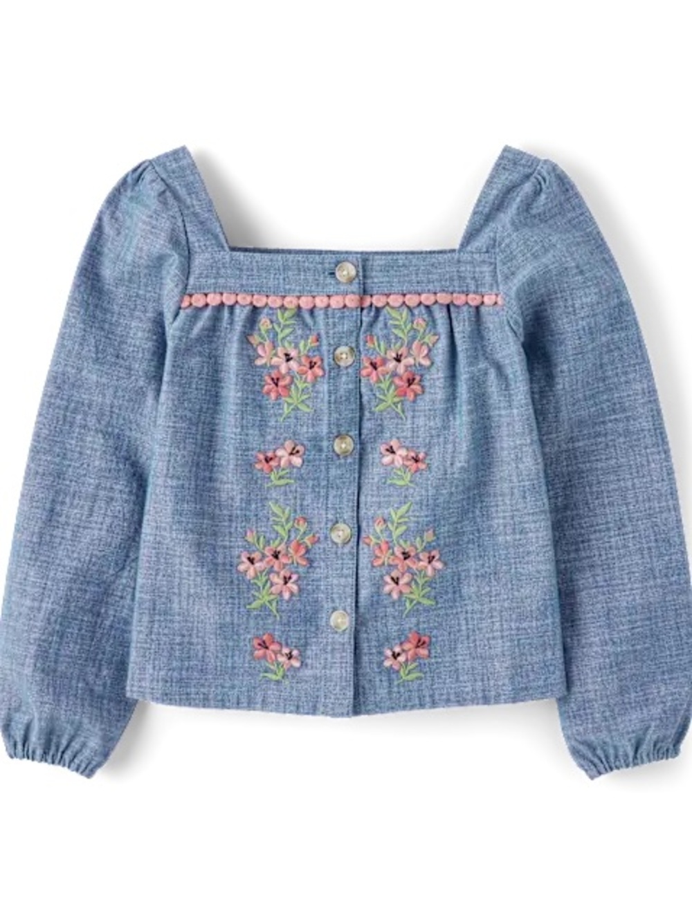 Gymboree Blue Chambray Dress with Pink Embroidery